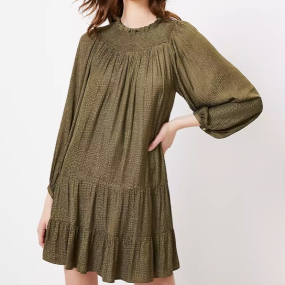 NWT green smock neck dress
